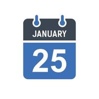 ícone de data do calendário de 25 de janeiro vetor