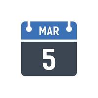 5 de março data do calendário do mês vetor