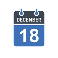 ícone de data do calendário de 18 de dezembro vetor