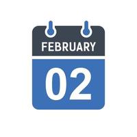 ícone de data do calendário de 2 de fevereiro vetor