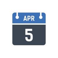 ícone de data do calendário de 5 de abril vetor