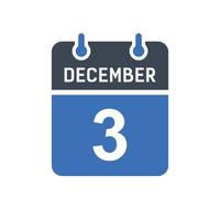 ícone de data do calendário de 3 de dezembro vetor