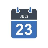 ícone de data do calendário de 23 de julho vetor