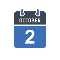 ícone de data do calendário de 2 de outubro vetor