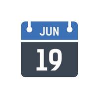 ícone de calendário de 19 de junho, ícone de data vetor