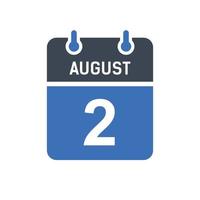 ícone de data do calendário de 2 de agosto vetor