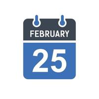 ícone de data do calendário de 25 de fevereiro vetor