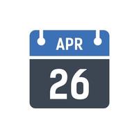 ícone de data do calendário de 26 de abril vetor