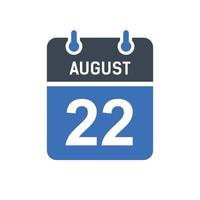 ícone de data do calendário de 22 de agosto vetor