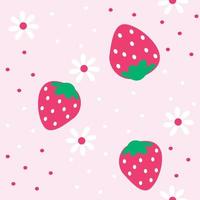 design de padrão de desenhos animados de morango. fundo rosa doce. o padrão bonito sem costura em uma moda de menina ou bebê, frutas de morango vibrantes coloridas frescas e suculentas no verão. desenho vetorial para moda. vetor