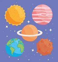 cinco ícones do universo e do espaço vetor