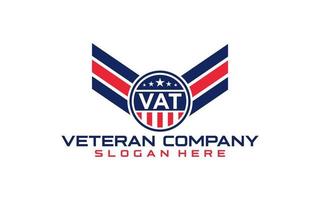 veteranos patriota bandeira emblema asas design de logotipo vetor