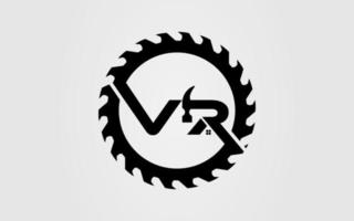 logotipo inicial vr com vetor de modelo de ícone de serra de círculo