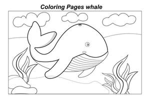 colorindo páginas. animais selvagens marinhos. pequena baleia bebê fofo debaixo d'água. ilustração em estilo cartoon para um livro de colorir vetor