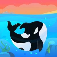 ilustração de animal orca alegremente debaixo d'água vetor