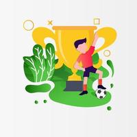 ilustração vetorial - jogador de futebol. goleiro e estádio com placar no fundo. banner, site, modelo de pôster com lugar para o seu texto. vetor