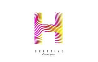 logotipo da letra h com linhas torcidas coloridas vibrantes. ilustração vetorial criativa com zebra, linhas de padrão de impressão digital. vetor