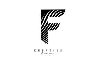 letra f logotipo com linhas torcidas pretas. ilustração vetorial criativa com zebra, linhas de padrão de impressão digital. vetor