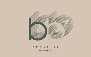 design de logotipo de carta bb wireframe em duas cores. ilustração vetorial criativa com moldura de contorno com fio e espelhado. vetor