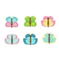conjunto de 6 imagens isoladas de borboletas multicoloridas. ilustração de bebê fofo. design de cartões postais, adesivos, cadernos, papel. vetor