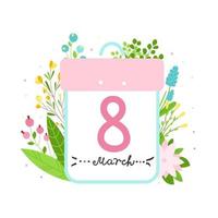 conceito de calendário de 8 de março. dia festivo da mulher. cartão postal web elegante minimalista, lista de discussão, e-mail. paleta delicada. ilustração vetorial vetor