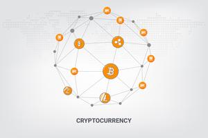 Tecnologia de rede do blockchain do cryptocurrency do dinheiro de Digitas na linha fundo geométrico. ilustração vetorial. vetor