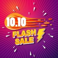 10.10 banner de promoção de venda em flash em fundo gradiente roxo vetor