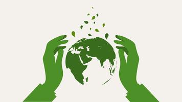 As mãos protegem o globo da terra verde. Salvar o conceito do mundo do planeta da terra. vetor