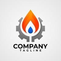 logotipo de engrenagem, fogo e água. bom para empresa de petróleo e gás. vetor