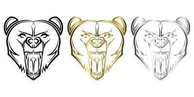 arte de linha de ouro preto e prata de três cores de cabeça de urso bom uso para símbolo mascote ícone avatar tatuagem logotipo de design de camiseta vetor