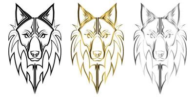 três cores preto ouro e prata linha arte da cabeça de lobo bom uso para símbolo mascote ícone avatar tatuagem logotipo de design de camiseta ou qualquer design que você deseja vetor