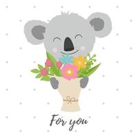 lindo coala com um buquê de flores para você vetor