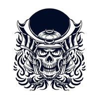 design de camiseta de ilustração vetorial de crânio samurai vetor