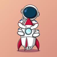 astronauta fofo abraçando ilustração de foguete vetor