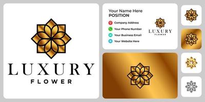 design de logotipo de flor de luxo com modelo de cartão de visita. vetor
