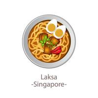 vista superior da comida popular da asean nacional, laksa, em desenho animado vetor