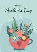 cartão bonito do dia das mulheres feliz para o feriado da primavera. ilustração vetorial com flores. vetor