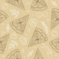 pizza sem costura padrão com queijo, tomate, alho, manjericão, azeitona, pimenta, cogumelo. vetor