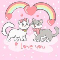 casal amor de gatos fofos de desenho animado vetor