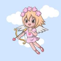 Cupido de menina bonitinha com arco e flecha vetor