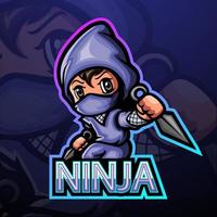 design de logotipo de mascote de esport menino ninja vetor