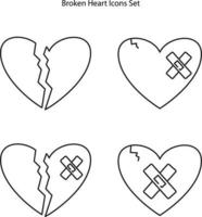 uma ilustração de um coração partido em um fundo branco, ícones de coração partido. vetor