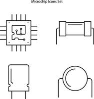 ícones de microchip isolados no fundo branco da coleção de processo industrial. ícone de microchip linha fina contorno símbolo de microchip linear para logotipo, web, app, ui. sinal simples de ícone de microchip. vetor