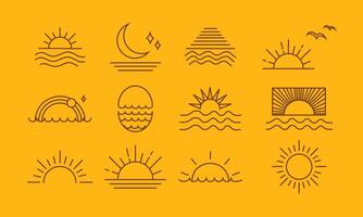 conjunto de ilustrações boêmias de várias nuances de sol. vetor