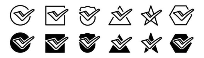 conjunto de ícones de carrapato de vetor de marcas. conjunto de ícones de marca de seleção preta isolado no fundo branco.