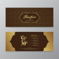 Comida tailandesa e tailandês restaurante luxo presente voucher modelo de design para impressão, folhetos, cartaz, web, banner, folheto e ilustração vetorial de cartão vetor