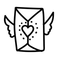 envelope de ícone de doodle de dia dos namorados com asas, carta dos namorados em forma de coração gradiente. mensagem de amor. ilustração desenhada à mão para web, banner, cartão, impressão, panfleto, pôster, feriado, adesivo vetor