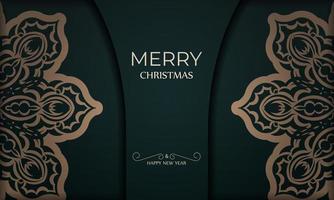 brochura festiva feliz natal verde escuro com ornamento amarelo vintage vetor