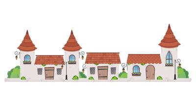 ilustração em vetor dos desenhos animados de edifícios de estilo colonial retrô urbano. antigos edifícios residenciais e governamentais, casas vitorianas isoladas em branco