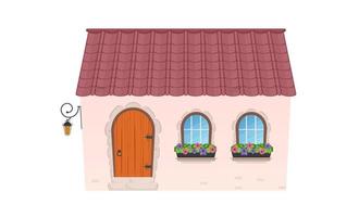 pequena casa de campo com uma porta semicircular. casa em estilo cartoon plana. isolado no fundo branco. vetor